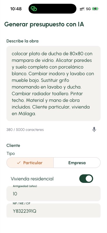 Hobra screenshot generating a quote from a voice note