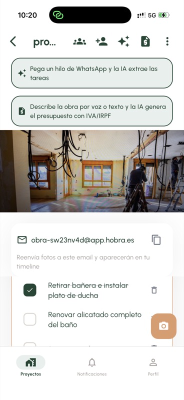 Hobra screenshot showing a renovation project organized by phases